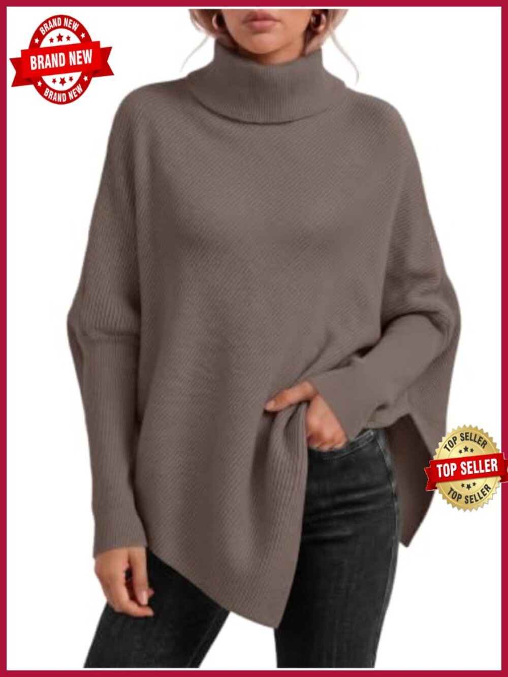 Oversized Turtleneck Sweater Batwing Long Sleeve Pullover
